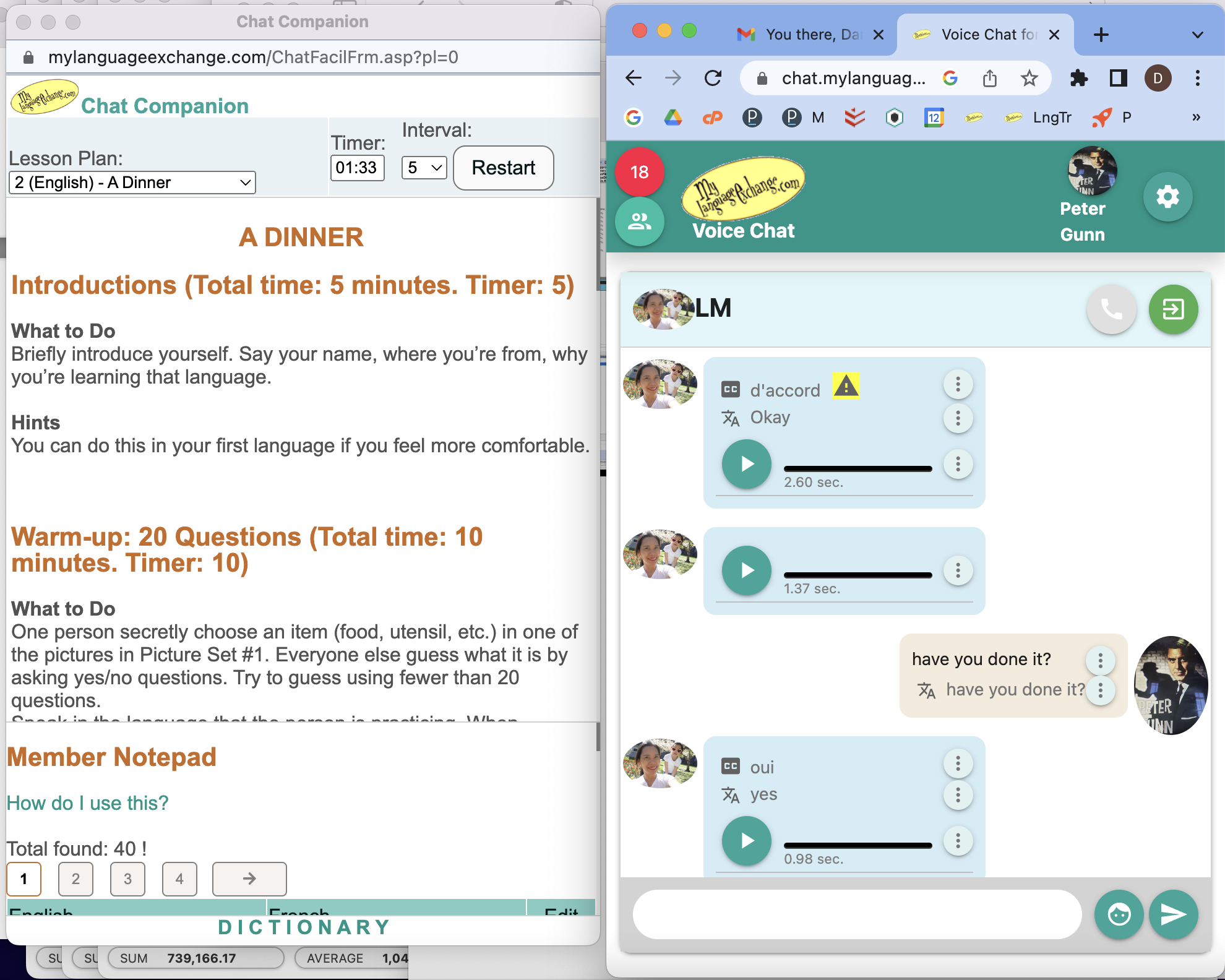 Chat Companion running along side language exchange voice chat for effective conversation practice